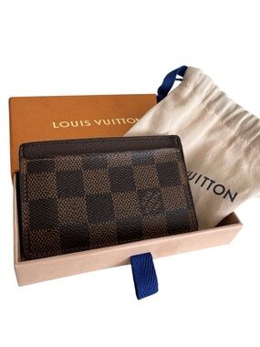 Louis Vuitton Damier Ebene Card Holder Wallet Brown Checkered Authentic